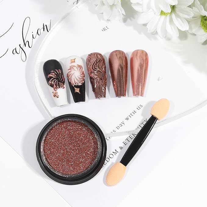 Artdone Chrome Nail Powder, Rose Gold Iridescent Aurora Powder Metallic Mirror Effect Pigment Pearlescent Mermaid Pigment Pearl Glitter Dust Kit, Nail Art Decoration, Resin Craft