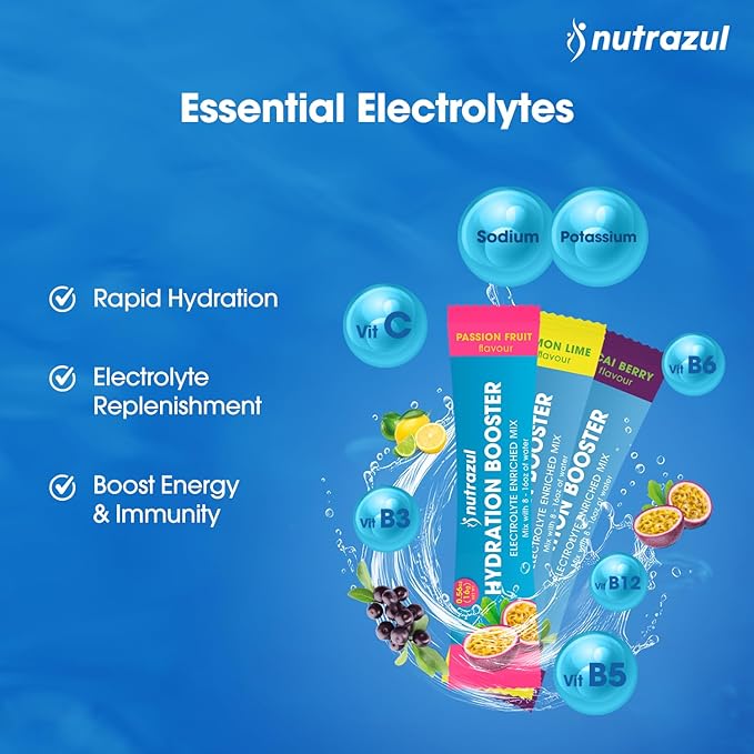 Nutrazul Hydration Booster 90 Sticks | Supports Rapid Hydration | Electrolyte Enriched Mix | No Artificial Sweeteners | Passion Fruit Flavour| Vegan, Gluten-Free, Non-GMO