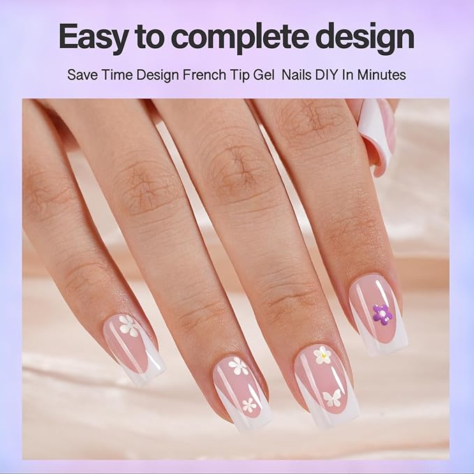 Vansiho Pink Deep French Gel Nails Kit - Short Square French Tip Press on Nails Kit, Nail Gel and Nail Lamp for Gift and Nail Art DIY