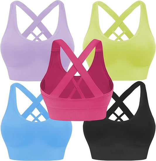 Evercute Sports Bra for Women Padded Medium Support Criss Cross Strappy Bras Seamless High Impact Yoga Exercise Athletic Bras