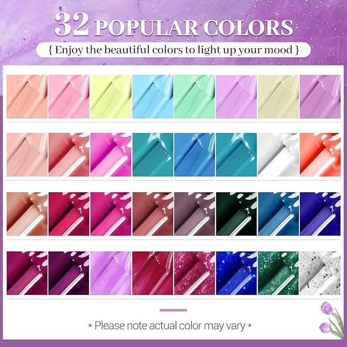 JODSONE 32+4 Pcs Gel Nail Polish Kit Soak Off Gel Polish Set Glitter Gel Nail Kit Nail Art Salon DIY at Home Manicure Kit