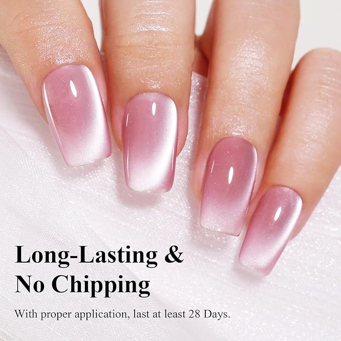 Imtiti Moonlight Pink Cat Eye Gel Nail Polish with Magnet, Holographic Glitter Shimmer Magnetic UV Gel Polish for Nail Art Soak off UV Led