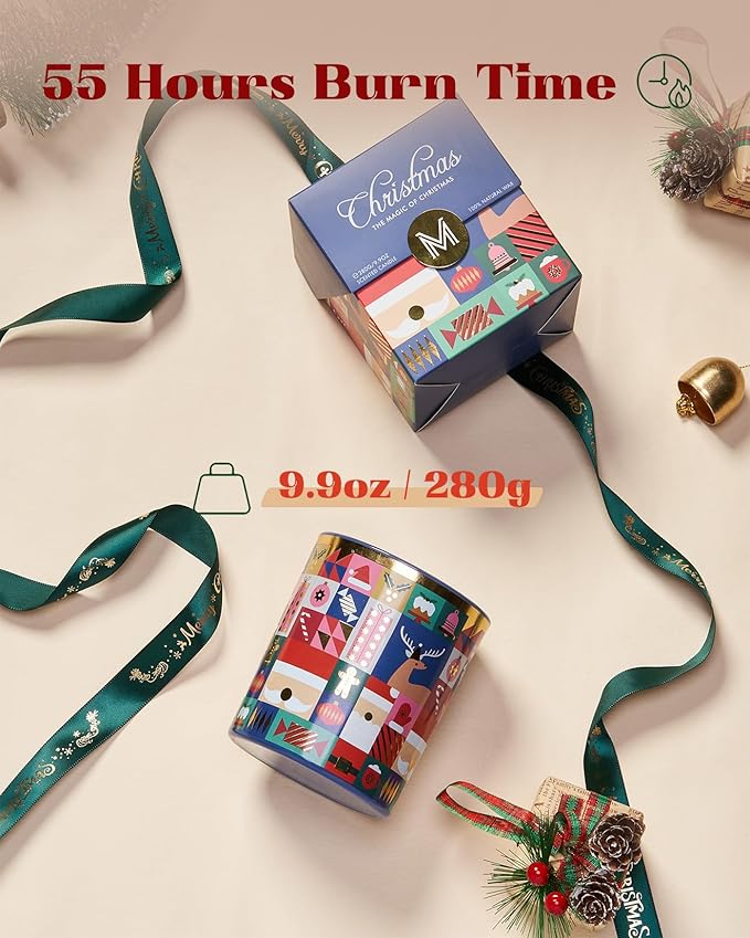 M&SENSE Magic Christmas Soy Candle for Home, Soy Wax 9.9oz 55 Hours Clean Non Toxic Slow Burn, Relaxing Cozy Winter Candles for Stress Relief, Christmas Scented Gift for Holiday Celebration