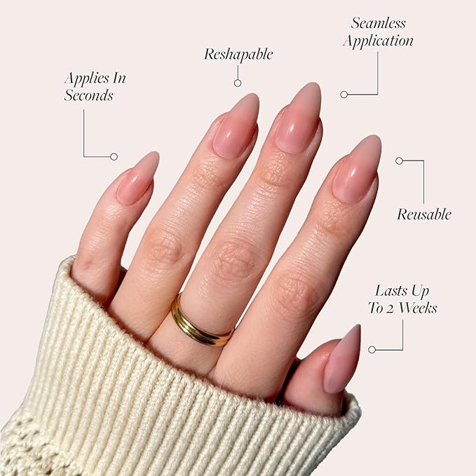 Glamnetic Press On Nails - Sheer Pink | Medium Almond Fake Nails, Sheer Light Pink Neutral, Salon Quality | 15 Sizes - 30 Nail Kit Wtih Glue