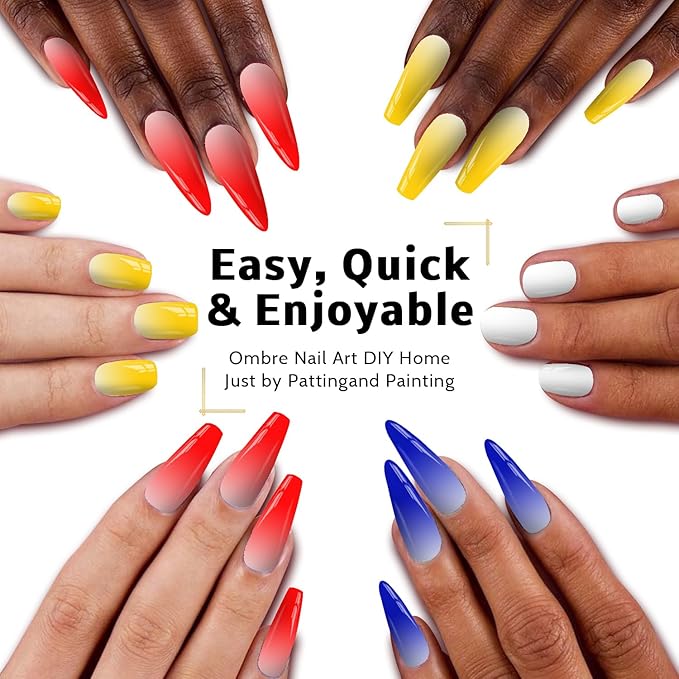 Sponge Pat Gel Nail Polish Set, Blue Red Yellow 3 Colors Primary Blending Ombre Gel Polish Gradient Painting Nails Art, No Wipe, UV/LED Cured (50Sponges & Grabber & 3PrimaryColors)