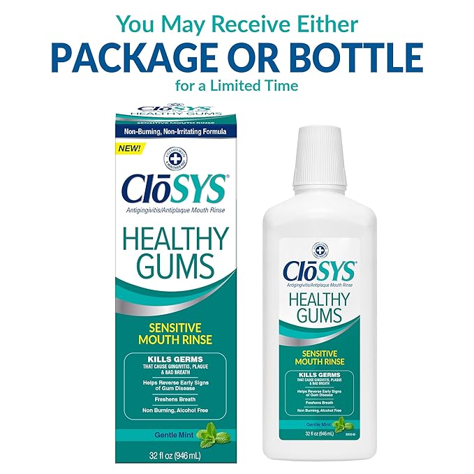 Closys Healthy Gums Mouthwash, Antiplaque and Antigingivitis for Gum Health, Non-Burning, Non-Irritating – 32 Fl Oz (Twin Pack)