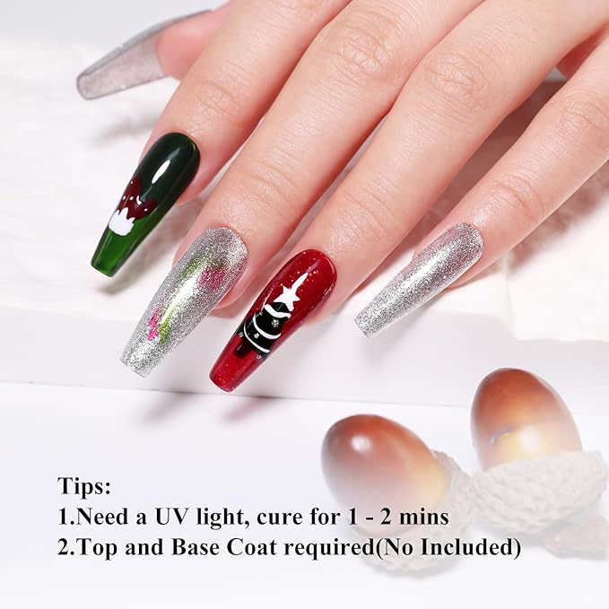 10ml Hema Free Gel Nail Polish Set, 6 Colors Gel Polish Kit Christmas Red White Dark Green Color Glitter Sparkle Winter Manicure Gift for Women at Home DIY and Salon