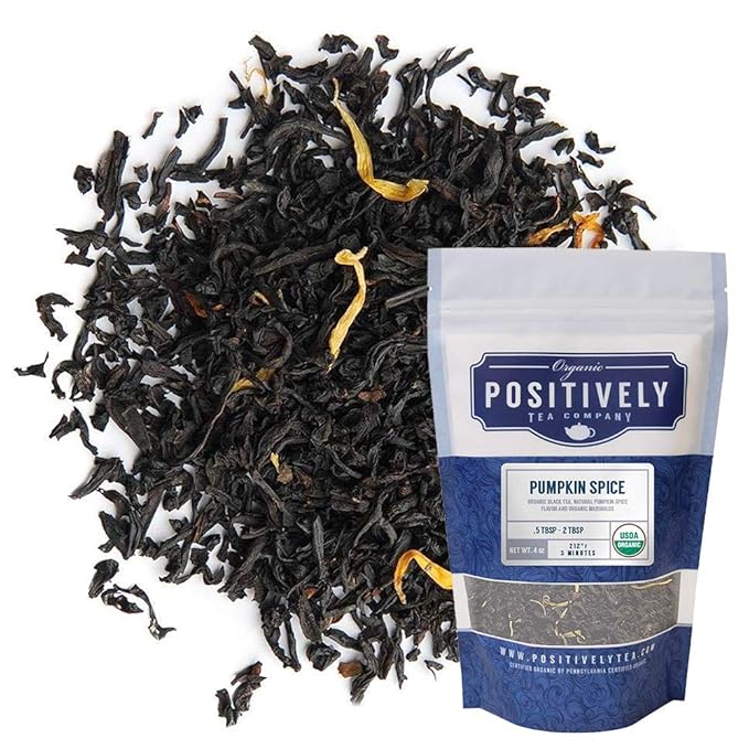 Organic Positively Tea Company, Pumpkin Spice Black Tea, Loose Leaf, 4 Ounce