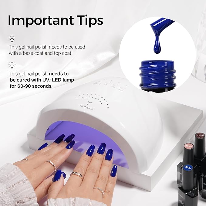 TOMICCA Blue Gel Nail Polish, 15ML Royal Blue Color Gel Polish, Soak Off UV LED Cure Nail Polish Nail Art Home DIY Manicure Nail Salon Varnish