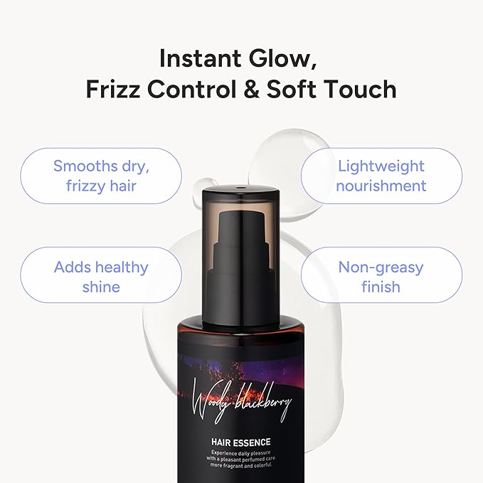 Perfumed Hair Oil & Serum 2-in-1 – Korean Essence Oil for Frizzy, Dry, Damaged Hair & Glass Hair Shine – Argan Oil & Amino Acids – Sulfate & Paraben-Free – Woody Blackberry, 100ml / 3.38 fl oz