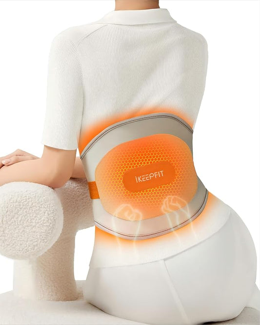 Portable Heating Pad with Massager for Back Pain Relief: MAXwarm 3.0, IKEEPFIT Electric Cordless Heat Pad for Period Cramps, Extra Large 65", 8000mAh Battery, Gift for Women Men(Beige)