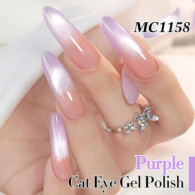 Double Rhythm 6 Colors Cat Eye Gel Polish Set Shimmer Glitter with Magnet Holographic Reflective Magnetic UV Nail Art Kit (6-Kit-47)
