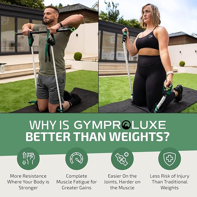 Gymproluxe Portable Gym - Resistance Exercise Band Set - 200LBS Resistance Bands for Men & Women - Multi Gym Fitness Equipment & Pilates Bar for Home Workout