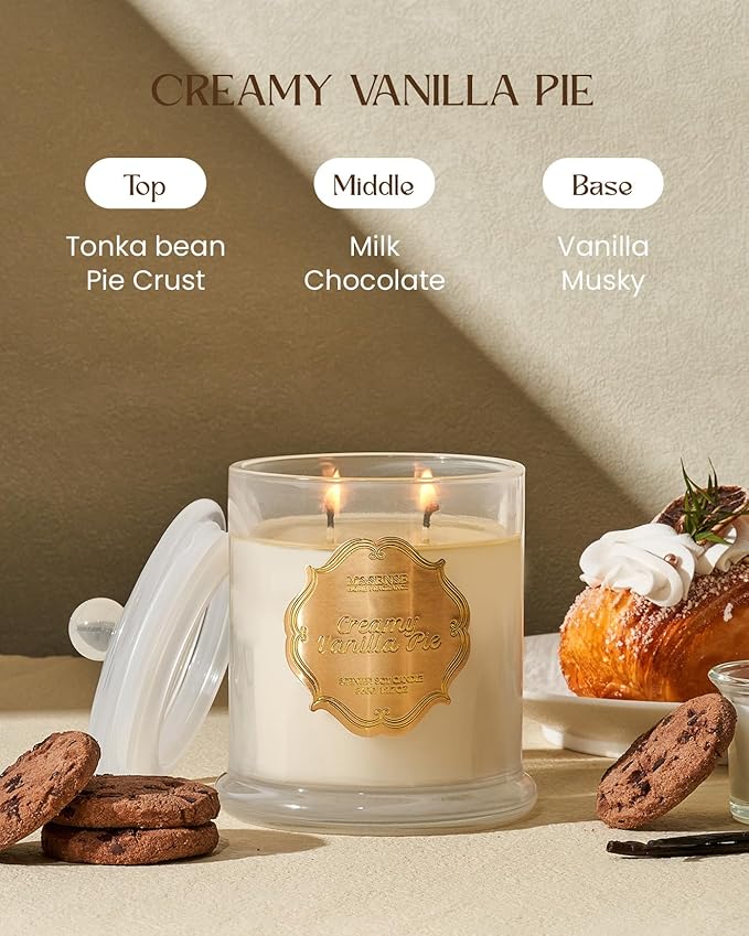 M&SENSE Vanilla Candles for Home Scented, Organic Soy Candles Non Toxic Soot-Free, 12.7oz Large Jar Candle 75 Hours Long Lasting Slow Burning, Strong Scented Housewarming Candle Gift
