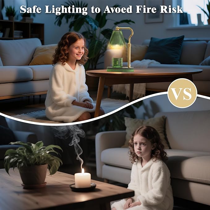 Candle Warmer Lamp with Adjustable Height - Flameless 4-Level Dimmable Wax Warmer, Timer Function & Stylish Design in Multiple Colors（Green）