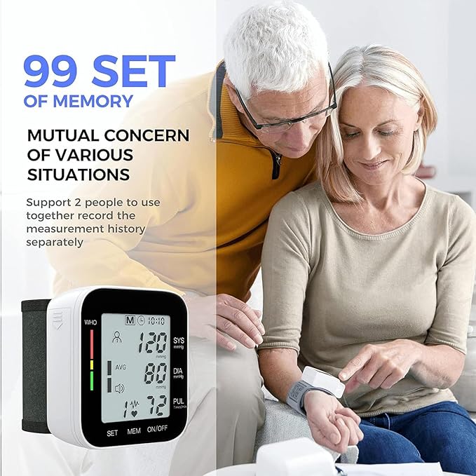 MMIZOO Wrist Blood Pressure Monitor Bp Monitor Large LCD Display Blood Pressure Machine Adjustable Wrist Cuff 5.31-7.68 inch Automatic 99x2 Sets Memory with Carrying Case for Home Use (Black)