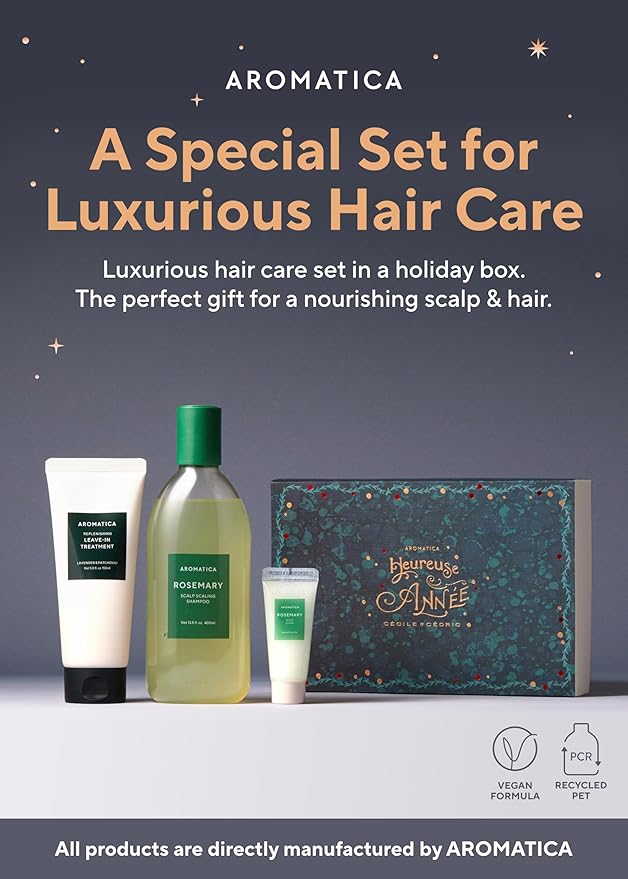 AROMATICA Rosemary Hair Care Gift Set - Shampoo for Hair Growth & Heat Protection, Leave-in Treatment & Scalp Treatment - Hair Care Kit for Women, Sulfate/Paraben Free For Men And Women