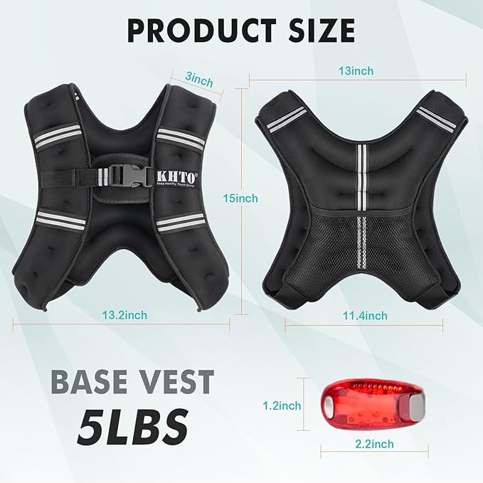 KHTO Weighted Vest Woman Men-5lbs/10lbs/15lbs/20lbs/25lbs/30lbs Weight Vest with Warning Light Reflective Strip for Workout, Strength Training, Running