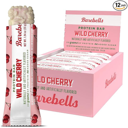 Barebells Protein Bars Wild Cherry - 12 Count, 1.94 oz Bars - Snacks with 20g of High Protein - Chocolate Nutrition Bar with 1g of Total Sugars - On The Go Snack & Breakfast Bars