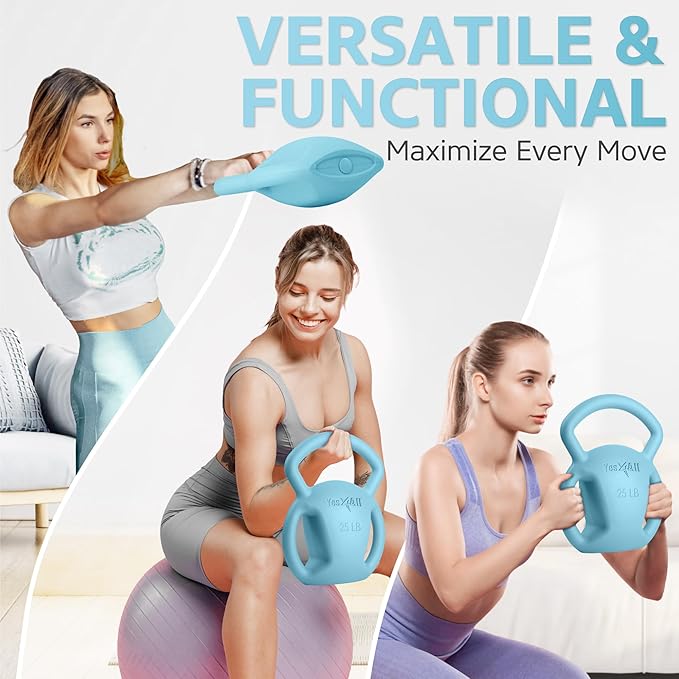 Yes4All Kettlebell, Strength Training Kettlebells for Women, Wide Multi-grip Textured Handle for Home Gym Exercises & Full Body Workout, Single 5–25 lb & Set of 10-15 lb