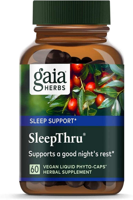 Gaia Herbs SleepThru - Sleep Support Supplement with Ashwagandha Root, Magnolia Bark, Passionflower & Jujube Date* - 60 Vegan Liquid Phyto-Capsules (30-Day Supply)