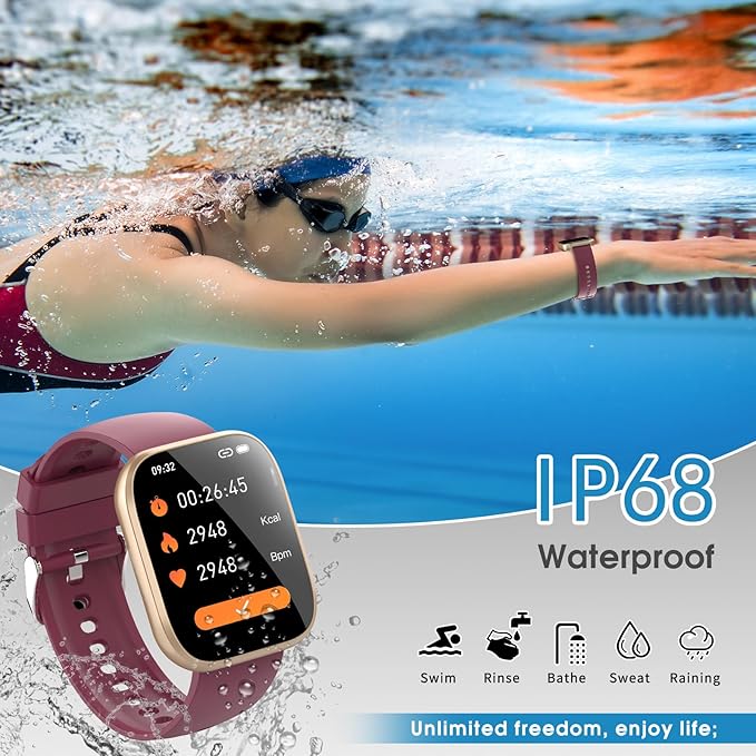 Smart Watch for Men Women Bluetooth Call, 2025 New 1.85" HD Smartwatch, Fitness Watch with 120+ Sport Modes, IP68 Waterproof, Heart Rate/Sleep Monitor, Activity Tracker for Android iOS,Burgundy