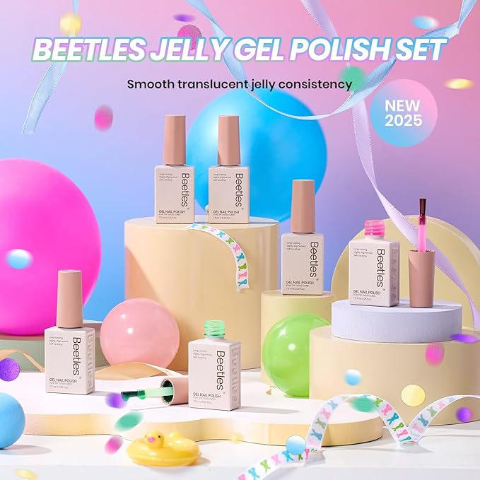 Beetles Neon Gel Nail Polish Set, 6 Colors Summer Jelly Gel Polish Kit Sheer Hot Pink Green Orange Purple Blue Yellow Translucent Effect Soak Off UV French Nail Art Manicure Gift for Women