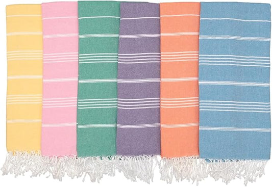 Oversized Turkish Beach Towel 38’’x71’’ - Set of 6 | 100% Turkish Cotton Lightweight Sand Free Quick Dry Pool Towels | Extra Large Bath Towels for Adults Beach Blanket Essentials