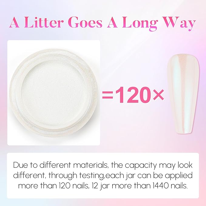 AIMEILI Pearl Nail Powder, Vegan, Cruelty Free, 12 Colors Chrome Aurora Metallic Holographic Mirror Effect Nail Art Pigment Iridescent Shell Glitter Nail Art