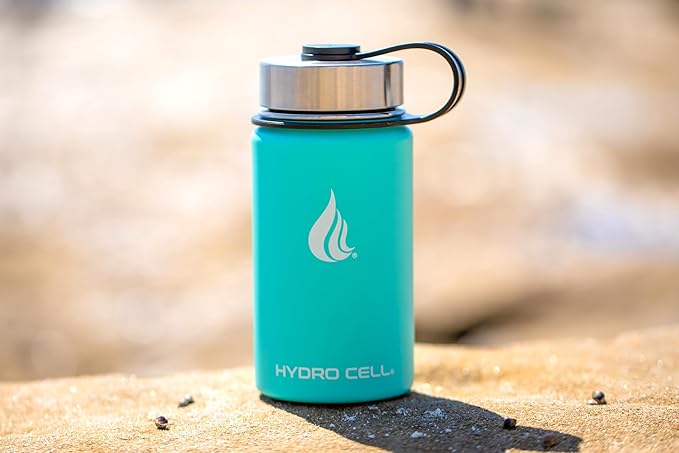 HYDRO CELL Stainless Steel Insulated Water Bottle with Straw - For Cold & Hot Drinks - Metal Vacuum Flask with Screw Cap and Modern Leakproof Sport Thermos for Adults (Teal 14oz)