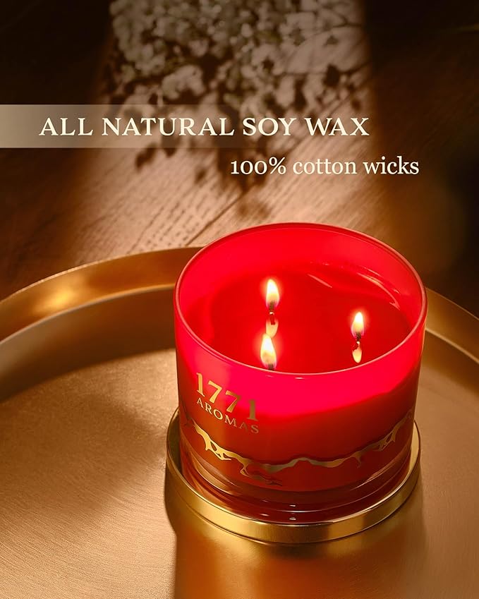 Strawberry Scented Candles - 100% Natural Soy Wax - Large 3 Wick Jar Candle - Up to 50 Hours Burning Time - Candles for Home - Gift-Ready Candle for Men & Women - Aromatherapy Candles