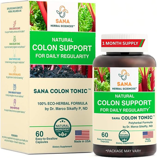 Natural Stool Softener - Safe for Daily Use, Postpartum | Ultra Gut Daily Colon Cleanse, Constipation Relief for Adult and Senior Women & Men | 60 Herbal Laxative Pills | Sana Herbal