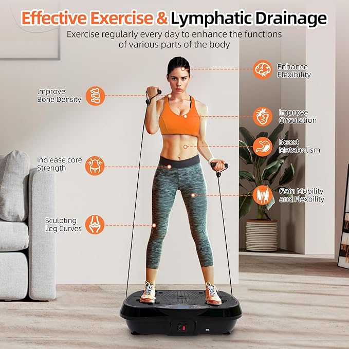 ALSO GO Vibration Plate Exercise Machine, 3 Workout Modes & 120-Level Vibration Platform for Weight Loss/Lymphatic Drainage, 400lbs Capacity Vibration Board with Resistance Bands for Full Body Workout