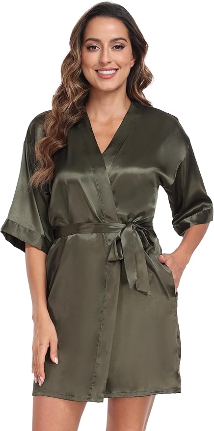 Women's Pure Short Silky Robes Bridesmaid Bride Party Satin Robes Sleepwear