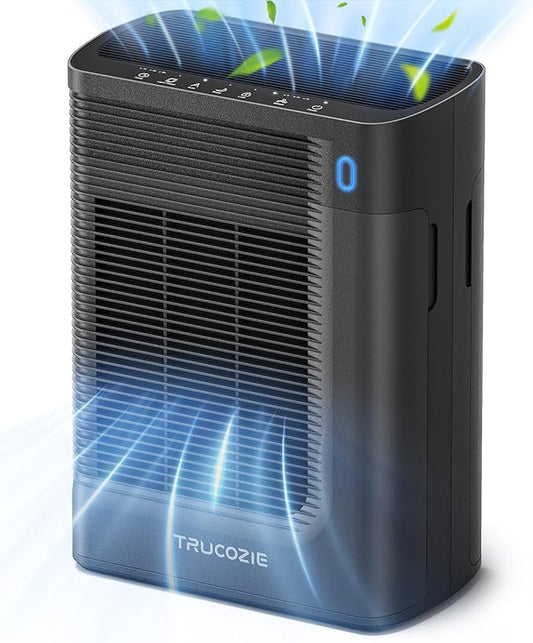 Trucozie T356 Air Purifier for Home Large Room Bedroom Up to 1937 Ft² in 1 Hr With Double-sided Air Inlet, Air Quality and Light Sensors, HEPA Sleep Mode for Allergies, Dust, Pollen, Pet Hair, Black