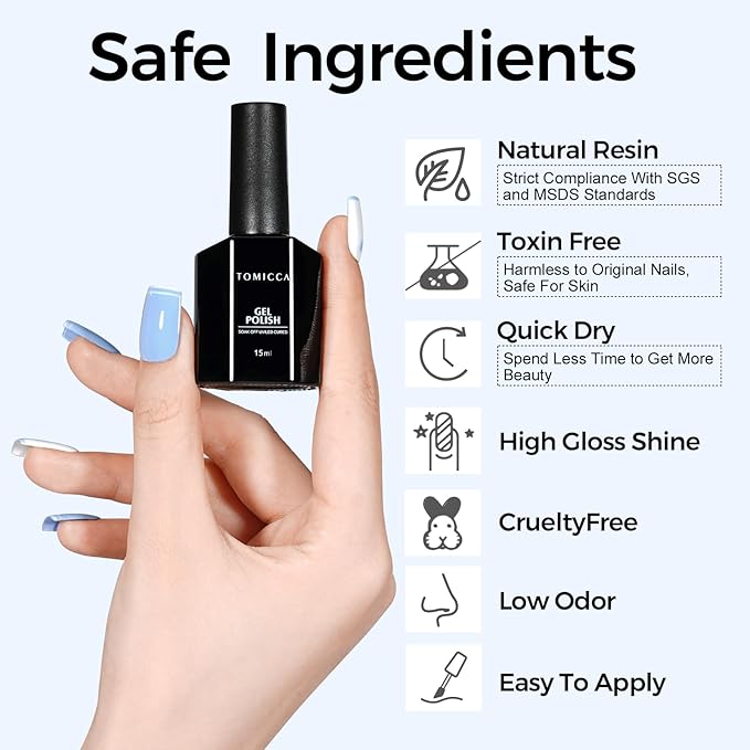 TOMICCA Blue Gel Polish - Sky Blue Macarons Nail Polish, Fast Dry, Soft Candy Pastel Nail Art, French Manicure Salon DIY