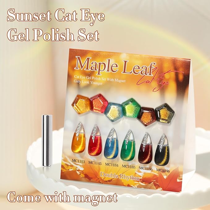 Double Rhythm Cat Eye Gel Nail Polish Set of 6 Same Color Same Bottle 0.5 Oz Shimmer Glitter with Magnet Holographic Reflective Magnetic UV Polish Kit (Golden Black Brown Red Blue Green-T6-33)