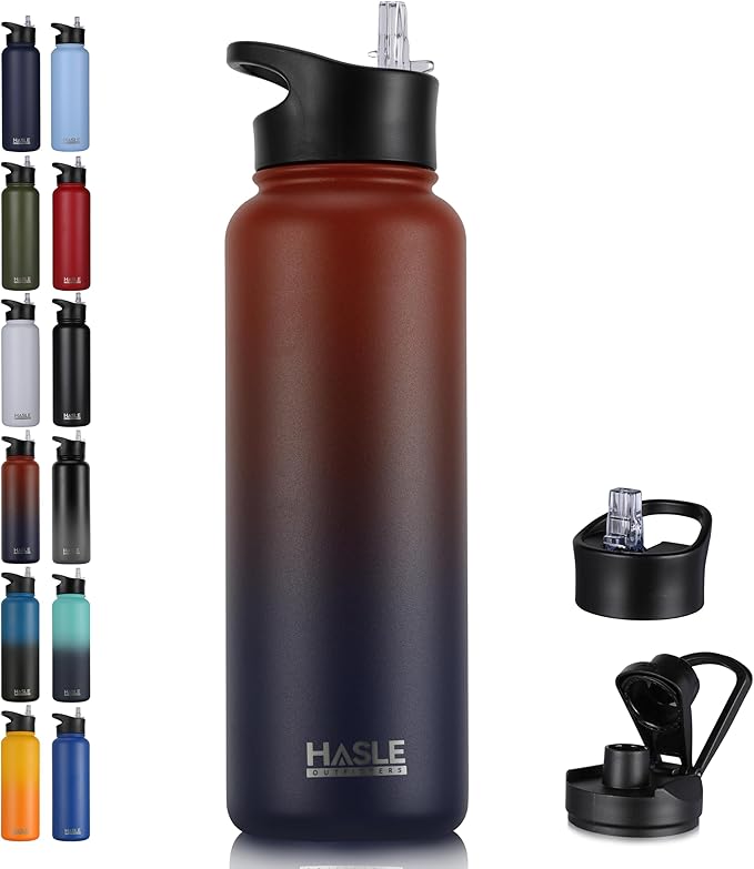 HASLE OUTFITTERS 40oz Stainless Steel Water Bottle, Vacuum Insulated Double Walled Leak Proof Sports Water Bottle with 2 Lids (Straw and Spout Lid) Thermo Mug Keep Cold and Hot(Ruby Purple Gradient,1)