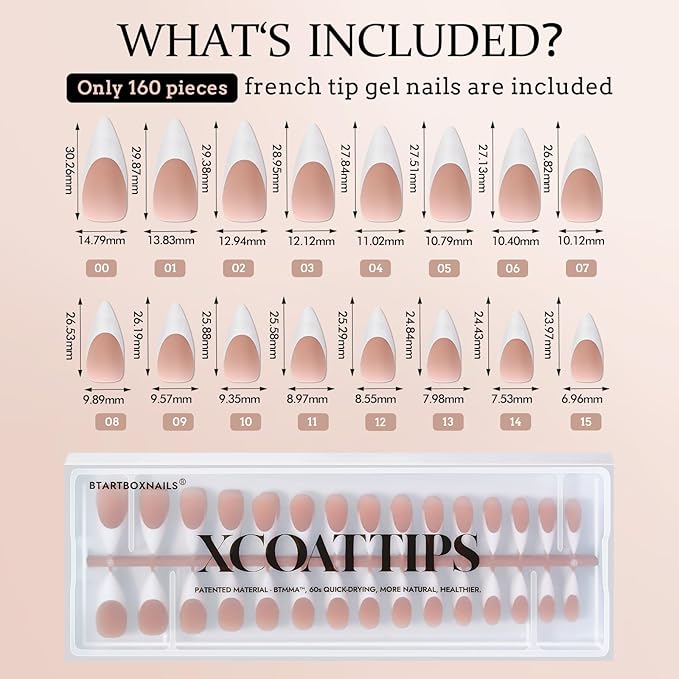 BTArtboxnails French Gel Nail Tips - French Tip Press on Nails Brown Long Stiletto XCOATTIPS, Fake Nails for Nail Art DIY