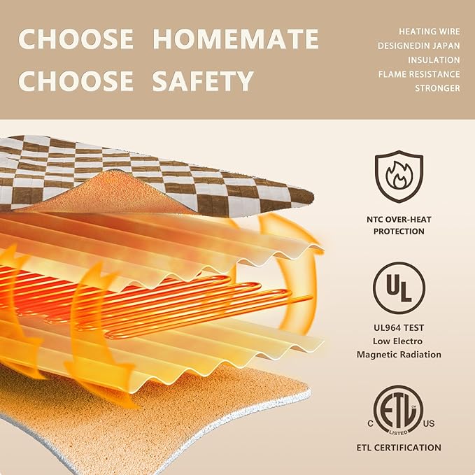 Homemate Electric Blanket Heated King Size - 100“x90“ Ultra Soft Cozy Flannel Heating Blanket with 10 Fast Heat Levels 8 Hours Auto Off Over-Heated Protection ETL Certification Keep Warm in Home