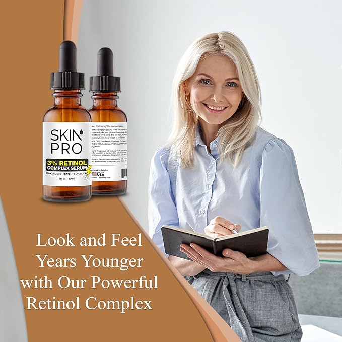 SkinPro Retinol Serum for Face - Anti Aging Face Serum for Dark Spots, Fine Lines and Wrinkles, 3% Retinol Complex Skin Renewing and Resurfacing Night with Hyaluronic Acid - 30 ml