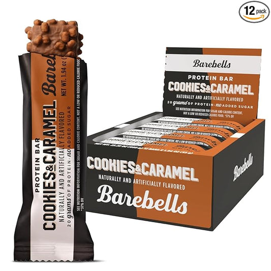 Barebells Protein Bars Cookies and Caramel - 12 Count, 20g High Protein Treats - Chocolate Nutrition Bar with 1g Total Sugars - On-The-Go Breakfast or Post-Workout Snack