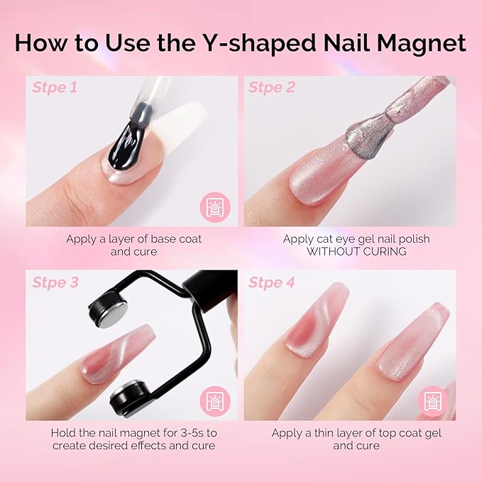 MelodySusie Cat Eye Gel Nail Polish Magnets, 3 in 1 Wooden Handle and Y-Shaped Double Head Nail Magnet Wand Set 2PCS, Suitable for Manicure Nail Design Salon DIY at Home