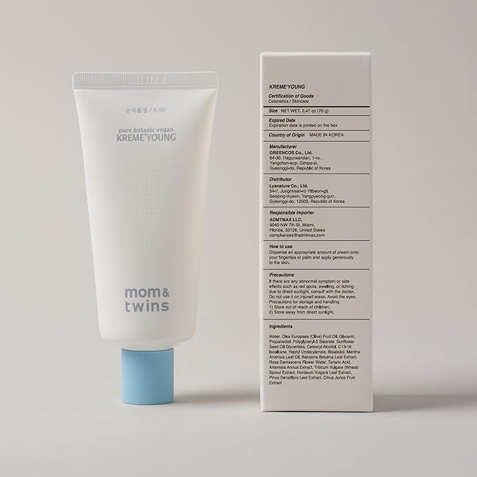 KREME'YOUNG – Teen Blemish-Prone & Oily Skin Moisturizer, Organic Korean Face Cream, Hydrating, Fast Absorbing, Non-Greasy, Gentle & Soothing, Vegan & Non-Toxic with Vitamin C(2.47 oz / 70g)