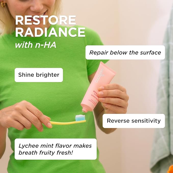 Cocofloss Cocoshine Whitening Toothpaste, Remineralize & Repair Sensitive Teeth, Fluoride-Free with n-HA, Kid-Friendly, Lychee Breeze, 3.4 oz