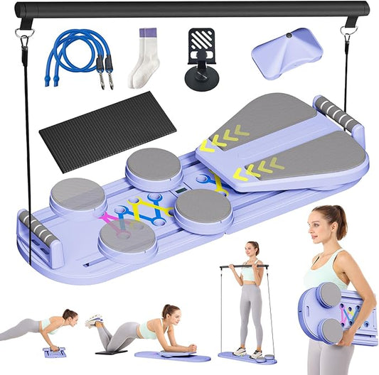 Pilates Reformer Set - Foldable Sliding Reformer, Pilates Board for Home Workout, Portable Abdominal Core Trainer Pilates Reformer Board - Full Body Workout Equipment for Home