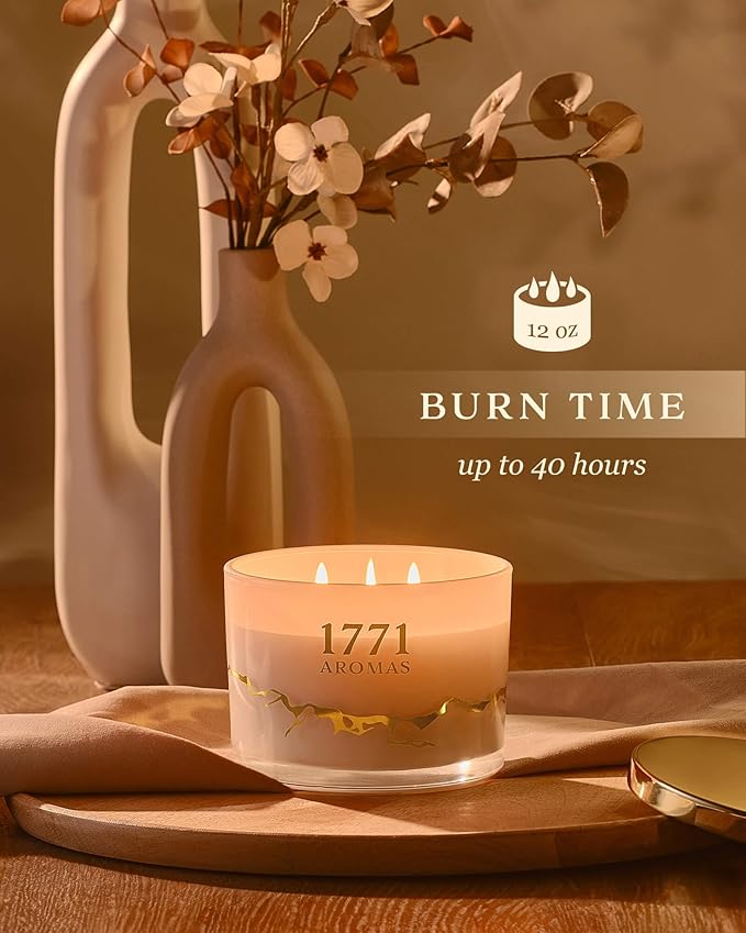 Vanilla Scented Candles - 100% Natural Soy Wax - Large 3 Wick Jar Candle - Up to 50 Hours Burning Time - Candles for Home - Gift-Ready Candle for Men & Women - Aromatherapy Candles