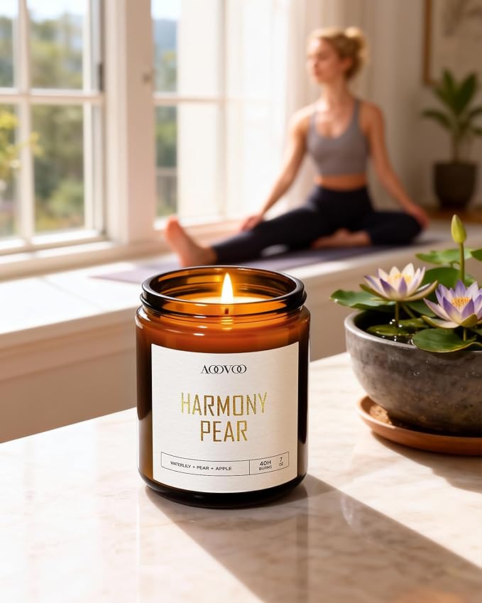 AOOVOO Healing Candle Set - 4PC Scented Candles, 28 oz Soy Candles, Soy Candle for Home Scented, Calm Lavender/Serenity White Tea/Harmony Pear/Balance Cedar