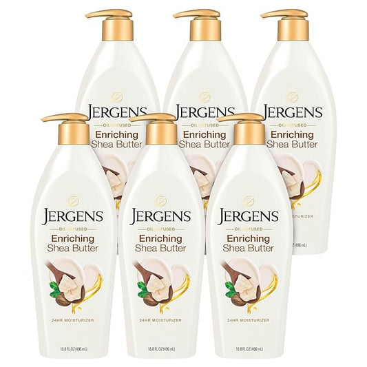 Jergens Shea Butter Hand and Body Lotion, Deep Conditioning Moisturizer, 3X More Radiant Skin, with Pure Shea Butter, Dermatologist Tested, 26.5 oz, 6 Pack