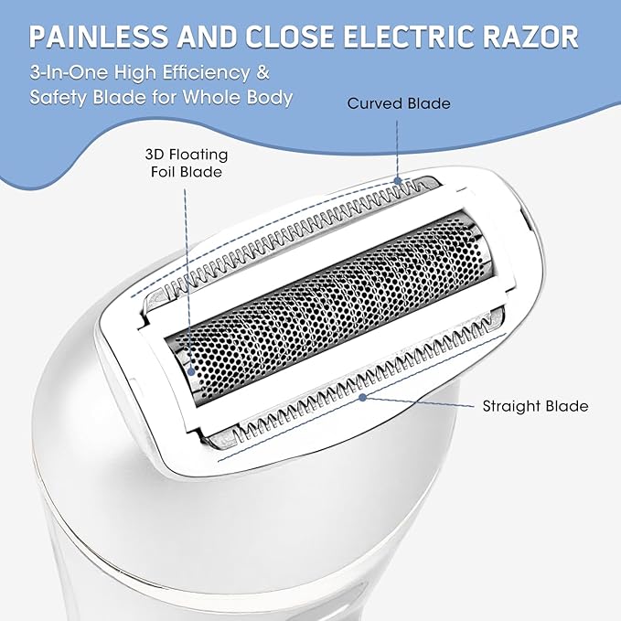 Electric Shavers for Women, 7 in 1 Hair Removal Kit with Epilator Bikini Trimmer Face Razor Body Brush Face Massager Foot Callus Remover, IPX7 Waterproof Lady Razors Set for Legs Armpit Bikini Pubic